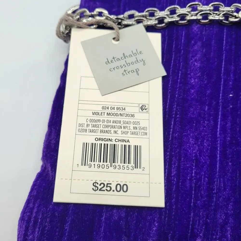 A New Day Women's Party Zip Closure Top Clutch, Purple, NWT